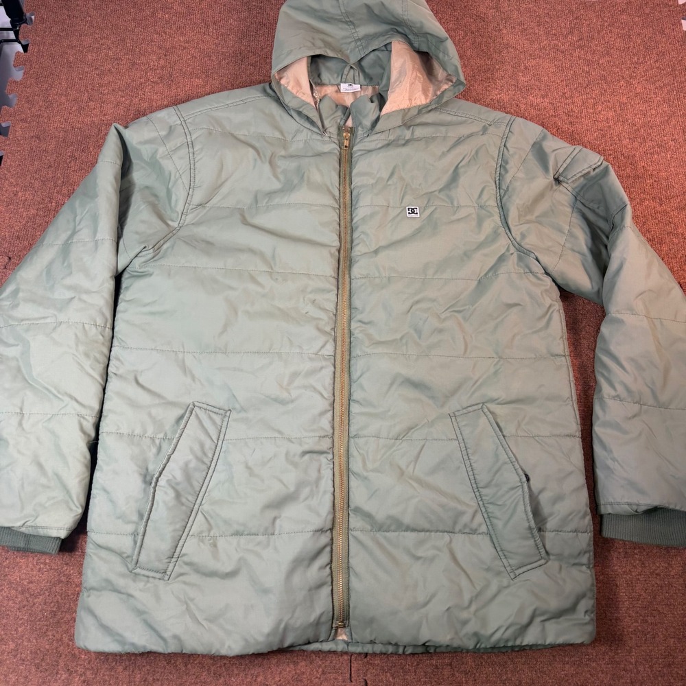 DC Shoes Hooded Puffer Jacket Womens XXL Sage Green Quilted Full Zip Skate Coat